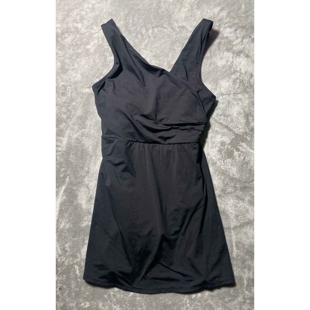 Lands' End Women Tummy Control Surplice Swim Dress Size 12 Black Modest